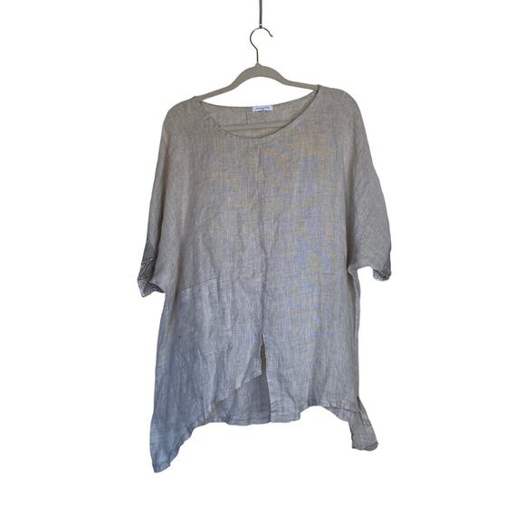 MORAITIS Linen Beige Tunic Tan Size Large Shift Boho Natural - Picture 1 of 8